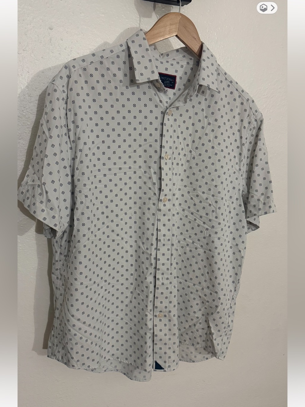 UNTUCKit Mullins Short Sleeve Button Down Shirt Men’s Large White Blue Print